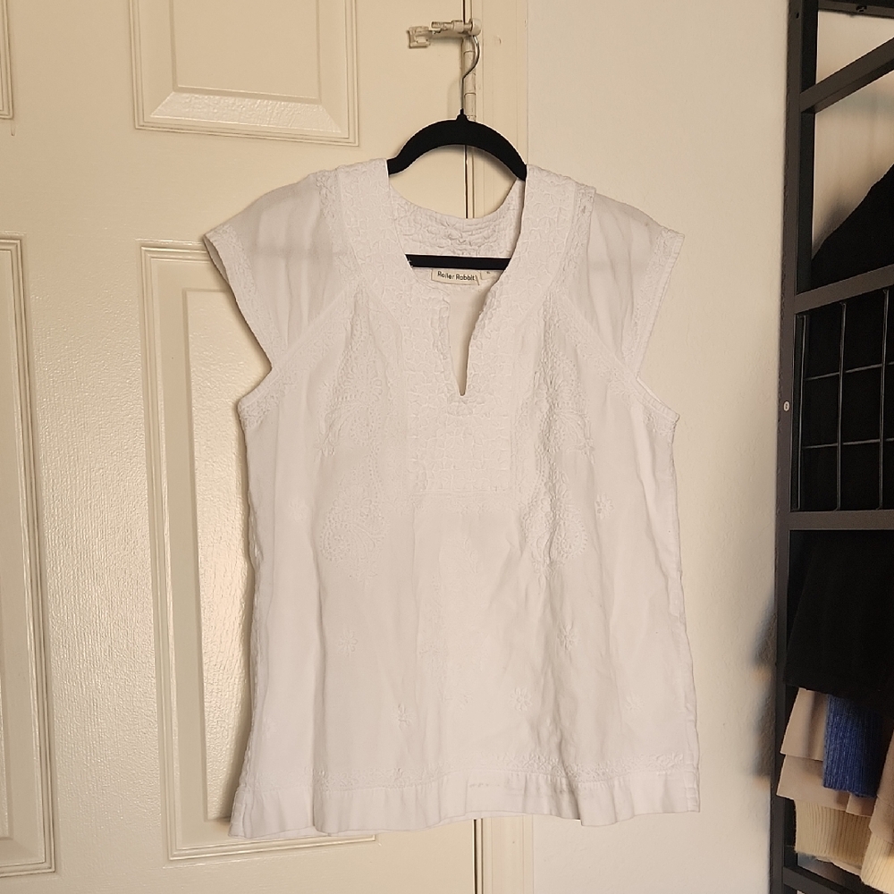 Roller Rabbit White Cotton Embroidered Top XL